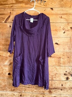 Match Point Purple Cowl Neck Tunic Top 100% Linen